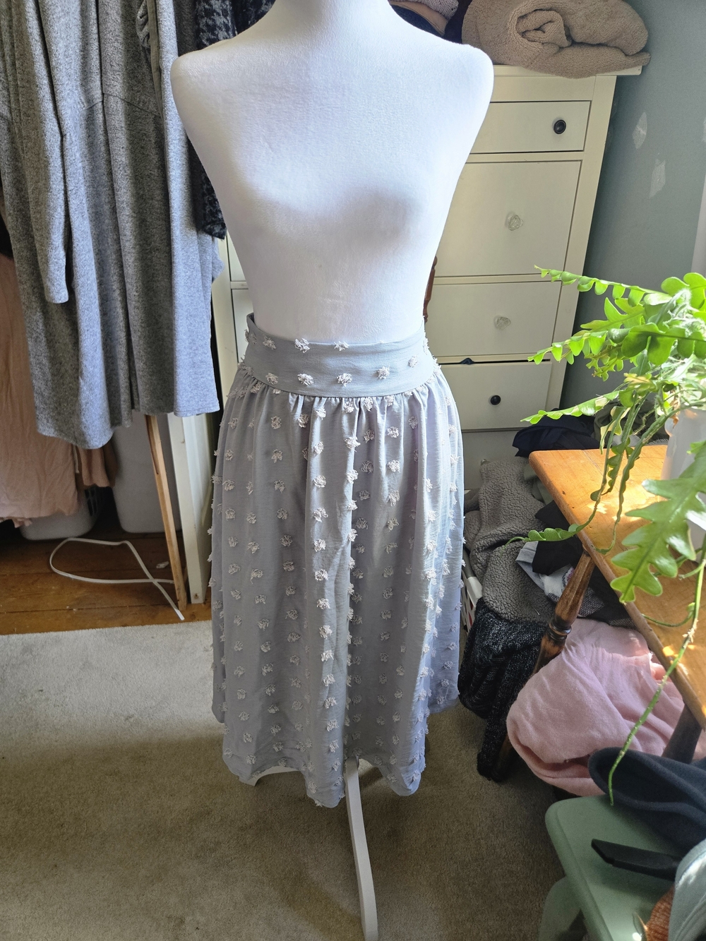 Gray Embroidered Midi Skirt - Women's